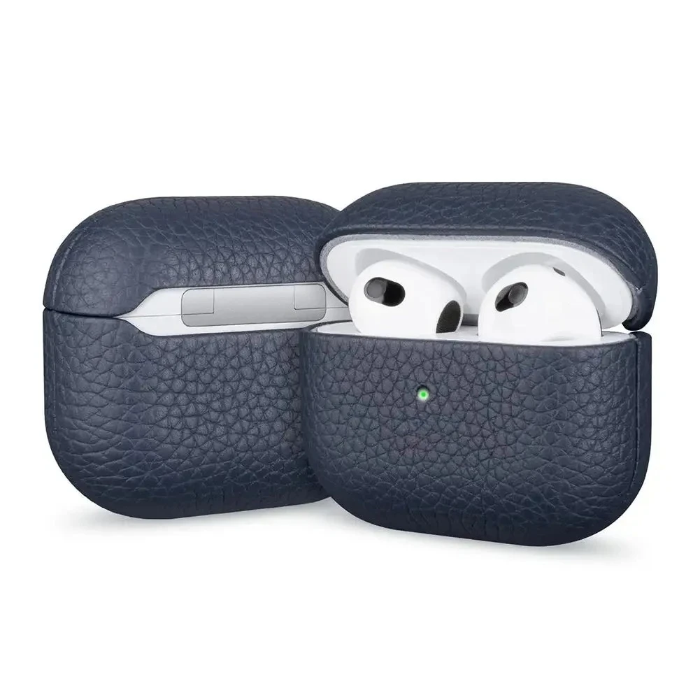 Hochwertige Business-Bluetooth-Kopfhörerhülle für Apple AirPods/2/3/4/5 Pro3/2 Retro Echtleder Litschi-Textur Schutzhülle