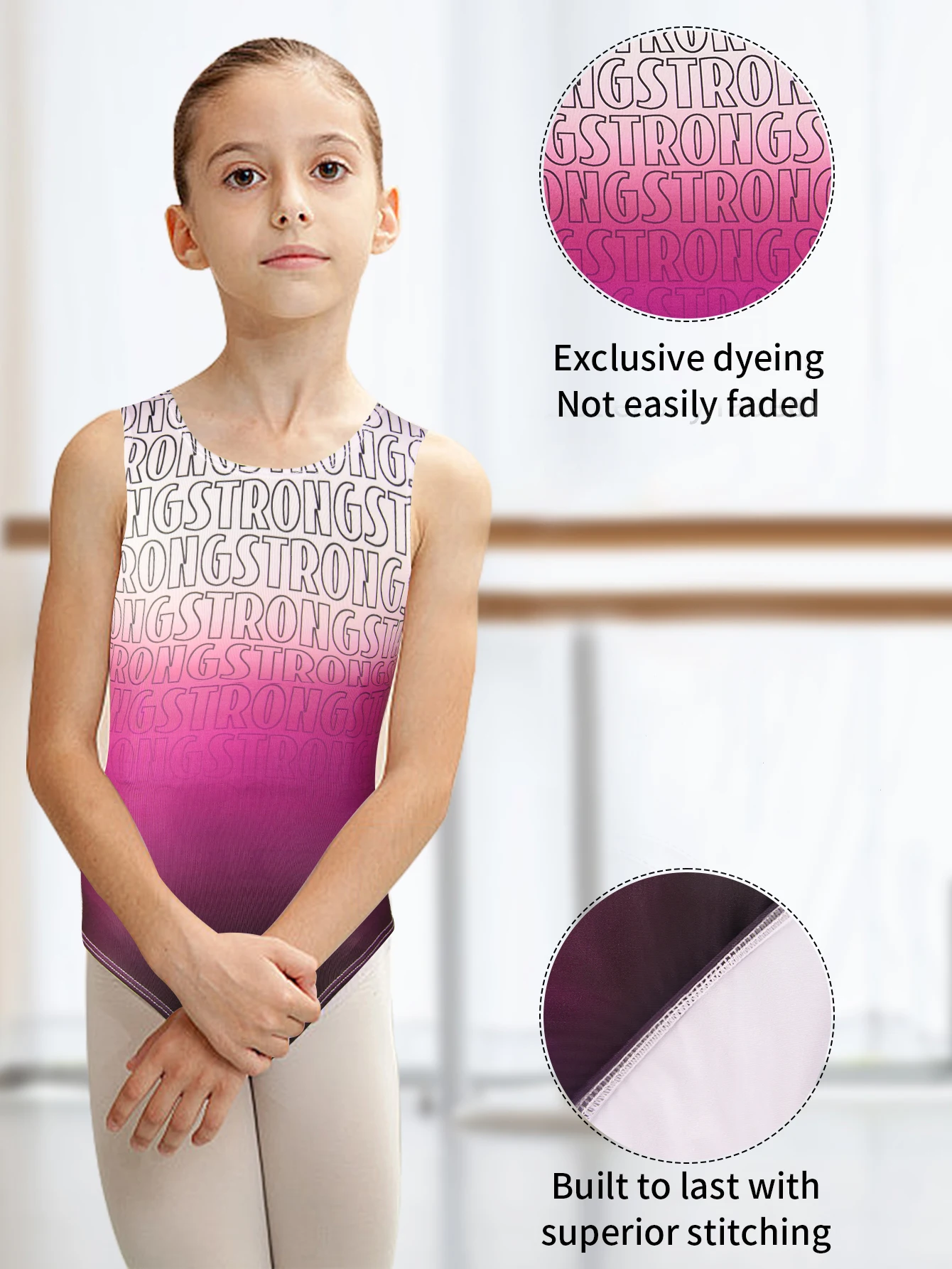 Leotardo de Ballet para niñas, color degradado, material resistente a las arrugas, trajes de gimnasia, ropa de baile sin mangas para niños pequeños