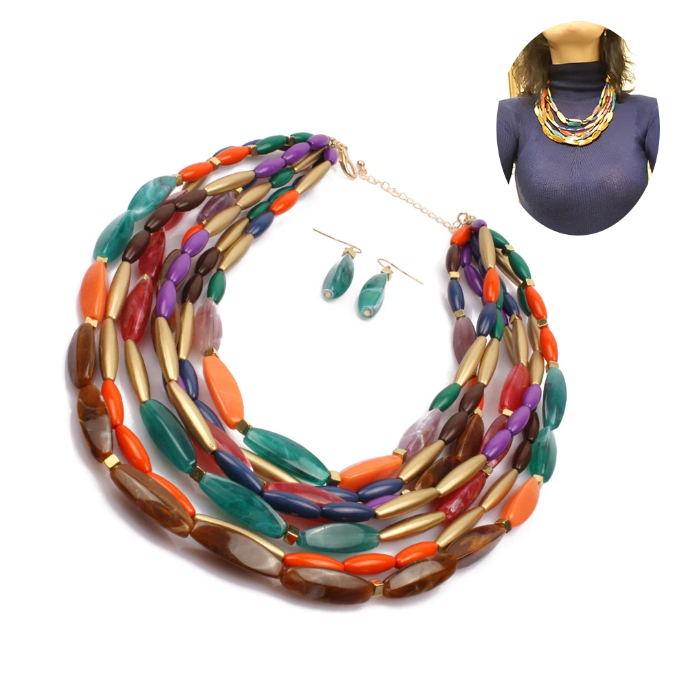 

Necklace Colored Bead Multilayer Necklaces for Women Colorful Beads Strand Miss
