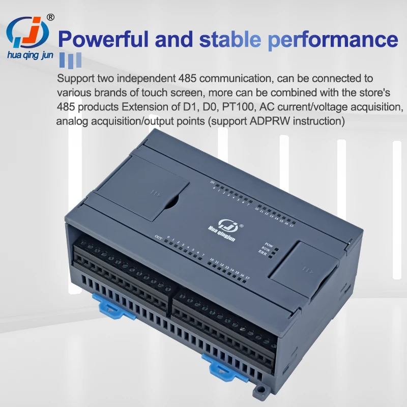 Huaqingjun 16DI 16DO Saída de relé PLC RS485 232 LAN Diagrama de escada 2AI 2AO 0-20mA Controlador PLC para automação industrial