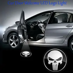 2pcs Wired White Skull Head Logo LED Car Door Projector Welcome Ghost Shadow Light Car Lights