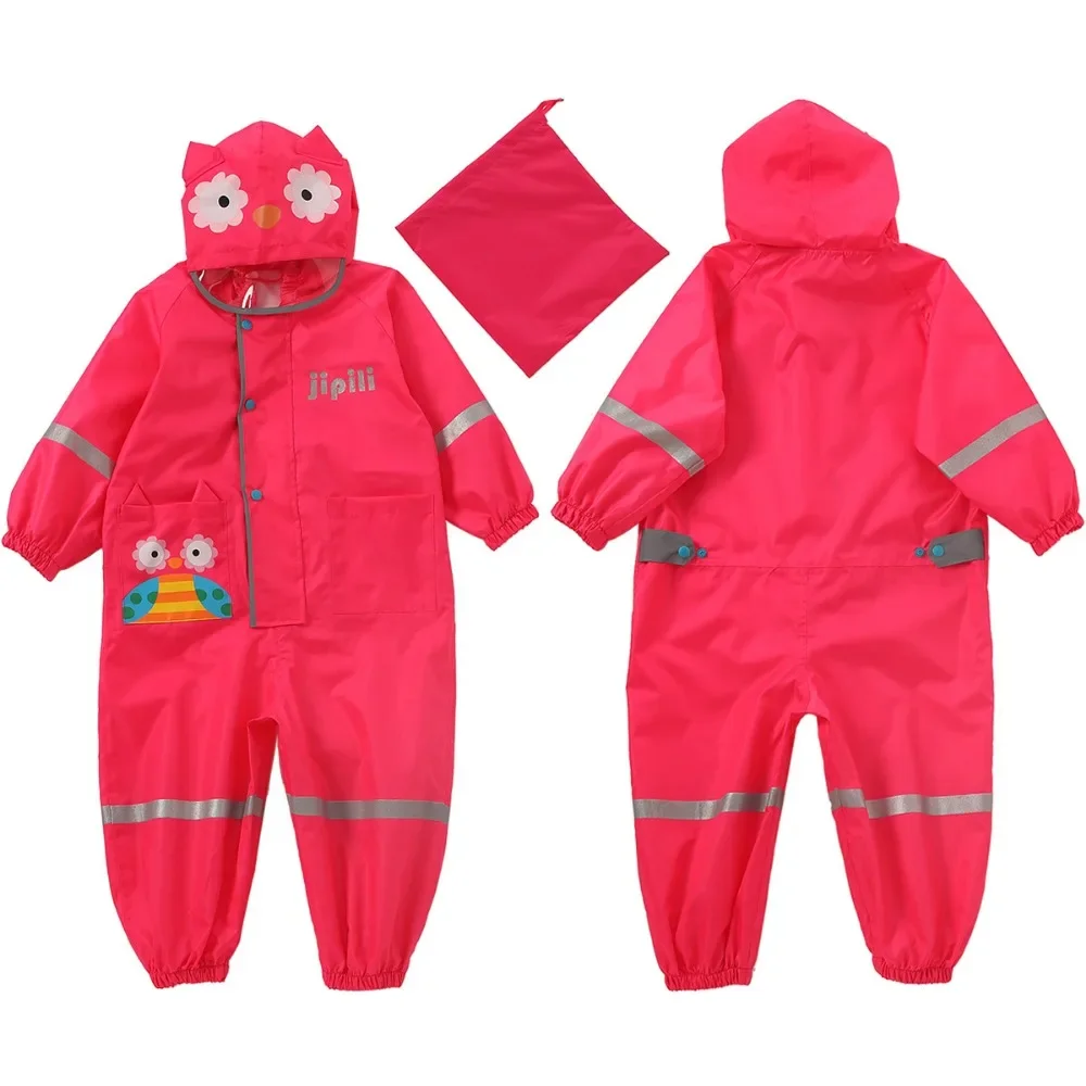 Chilren 3D Raincoat with Reflective Strip Print Cartoon Design Kids Hooded Rainwear for Baby 1-10 Y Rain Pants Infant Rainsuit