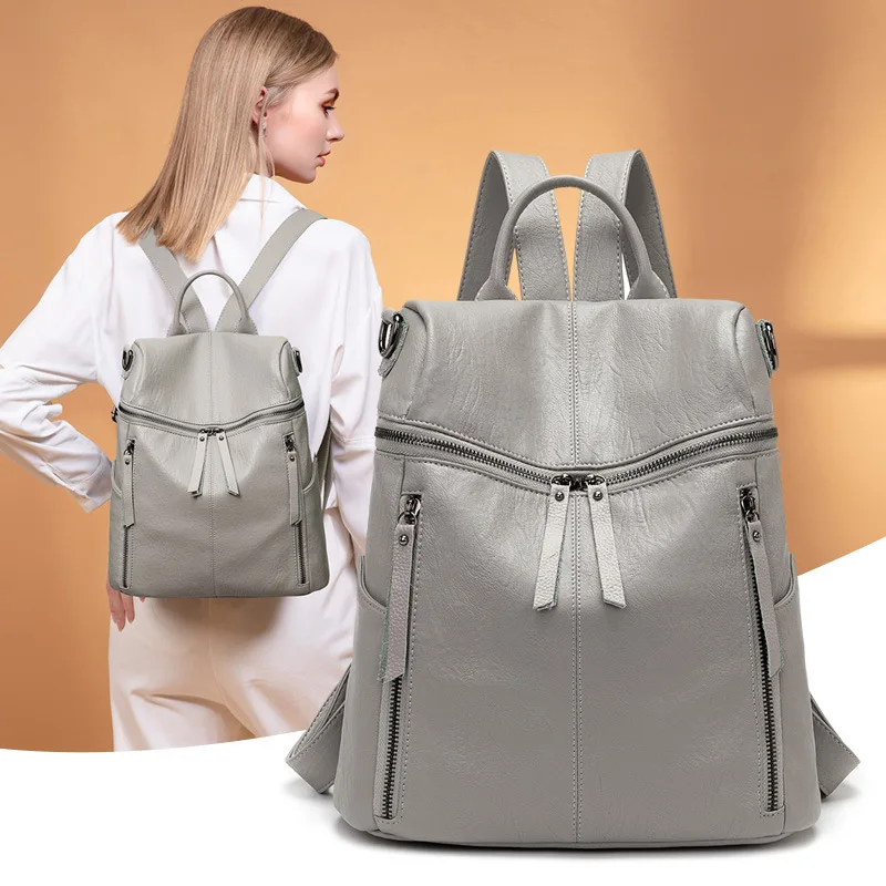 2023 Spring New PU Backpack Bags Light Luxury Women's Bag Large Capacity Korean Version of Travel Bag Leisure Portable Knapsack