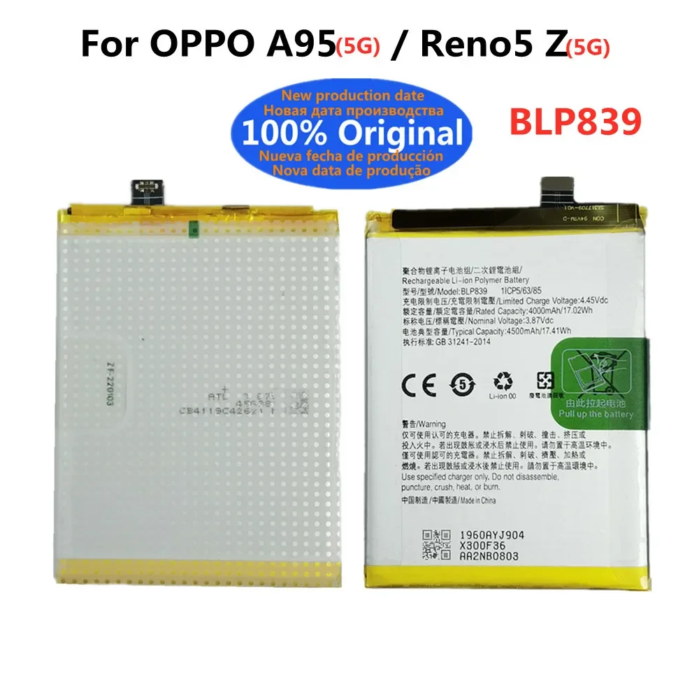 BLP839 100% Original Battery For OPPO A95 5G Reno5 CPH2211 Z PELM00 Mobile Phone Batteries 4500mAh