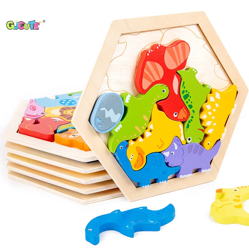 Kinderfreundliches Holzpuzzlespiel; Cartoon-Dinosaurier-Montessori-Spielzeug