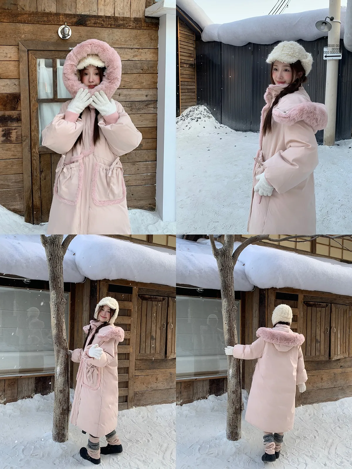 

Cheese Day Long Women's down Jaet Loose Fit with Large Fur Collar And Big kets Warm And Sweet Sle Casual Faion