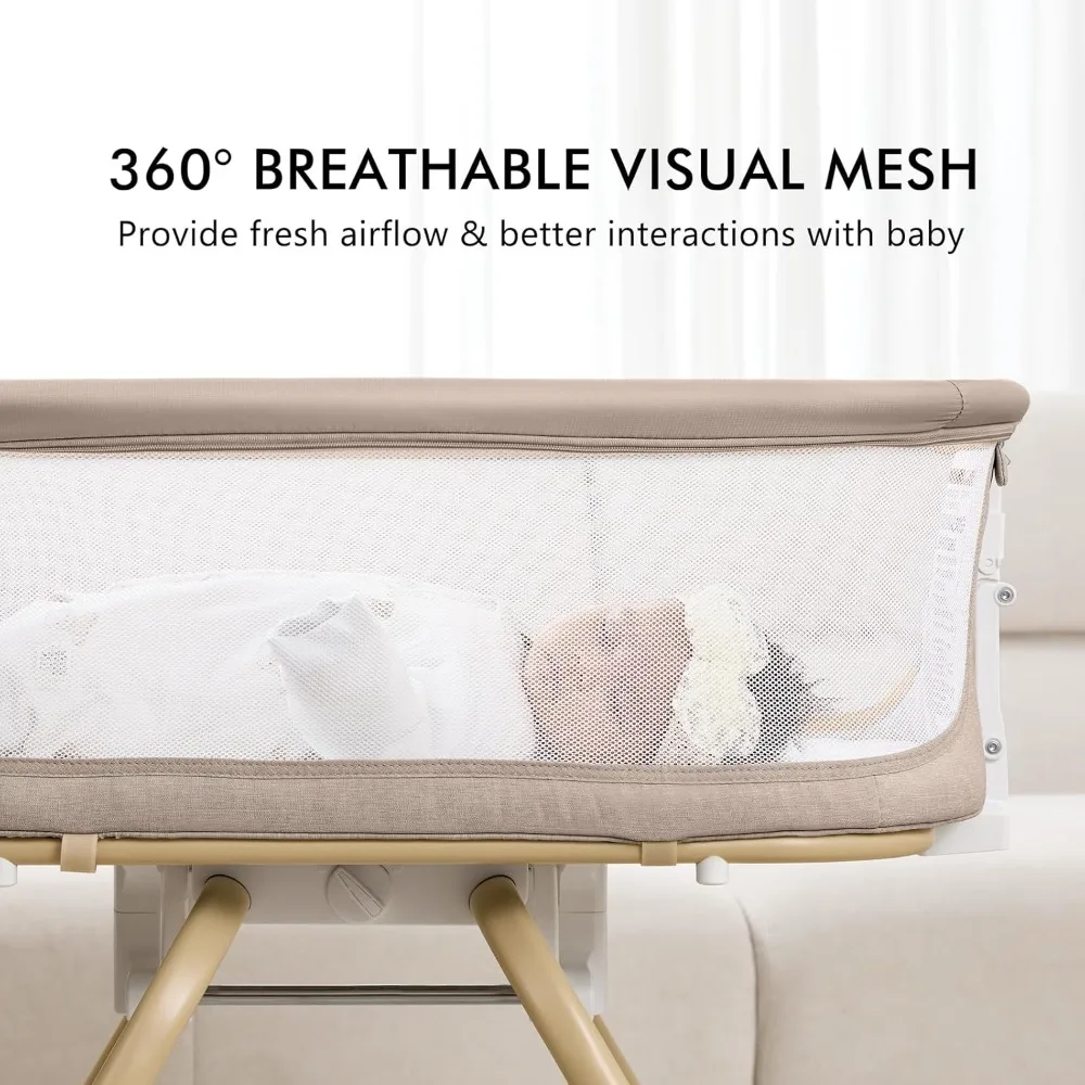 3 in 1 Baby Bassinet, Rocking Bassinets Bedside Sleeper with Calming Motion, Portable Nest for Newborn Infant, Breathable Mesh