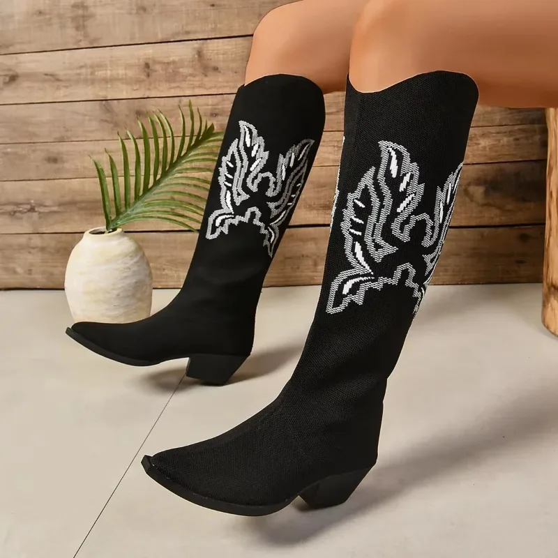 Vrouwen Laarzen Winter Grote Maat Vintage Knie Hoge Cowgirls Western Laarzen Vrouwen Mode Casual Outdoor Comfortabele Schoenen Voor Dames