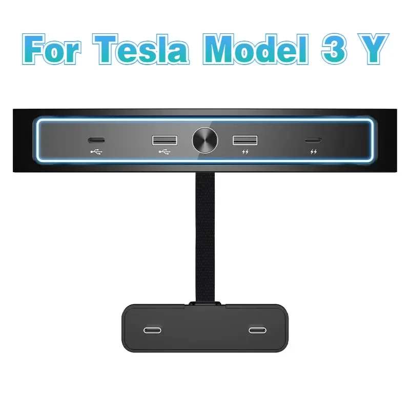 For Tesla Model 3 Y Docking Station 2 in 4 Quick Charger 27W Extension Converter Car Intelligent USB Hub Center Console Adapter