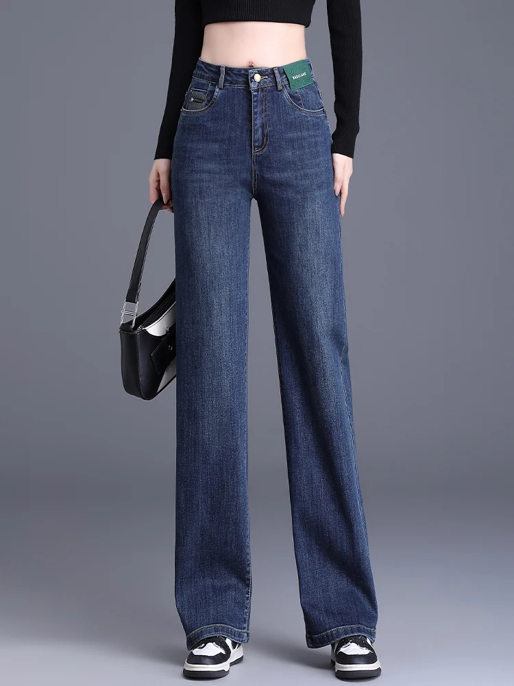

Джинсы с высокой талией и прямыми штанинами, женские свободные повседневные брюки, весенне-осенние новые модели, утягивающие широкие брюки