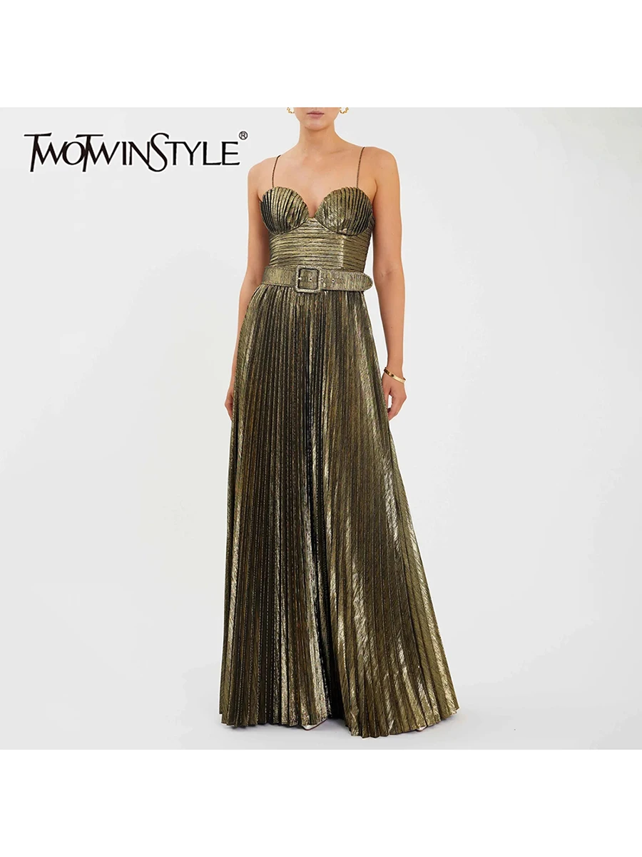 

TWOTWINSTYLE однотонные утягивающие модные платья для женщин без бретелек без рукавов в стиле пэчворк с поясом винтажное платье женское