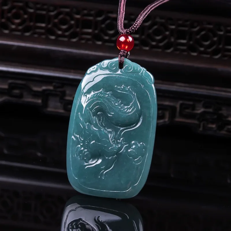 

Натуральный Изумруд Настоящий Бирманский Изумрудный Нефрит Синий Водный Дракон Подвеска Амулеты Ювелирные Изделия Подарки Сертификат Свитер Цепи Мужчины Женщины