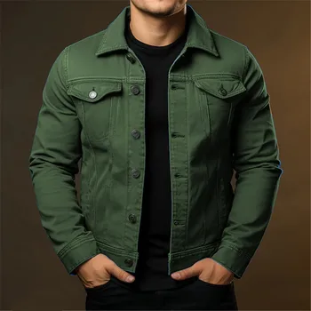 Men's Fashion Casual Denim Jackets Spring Autumn Solid Turn Down Collar Streetwear Jean Outwear Coats Male Daily Denim Jacket 5