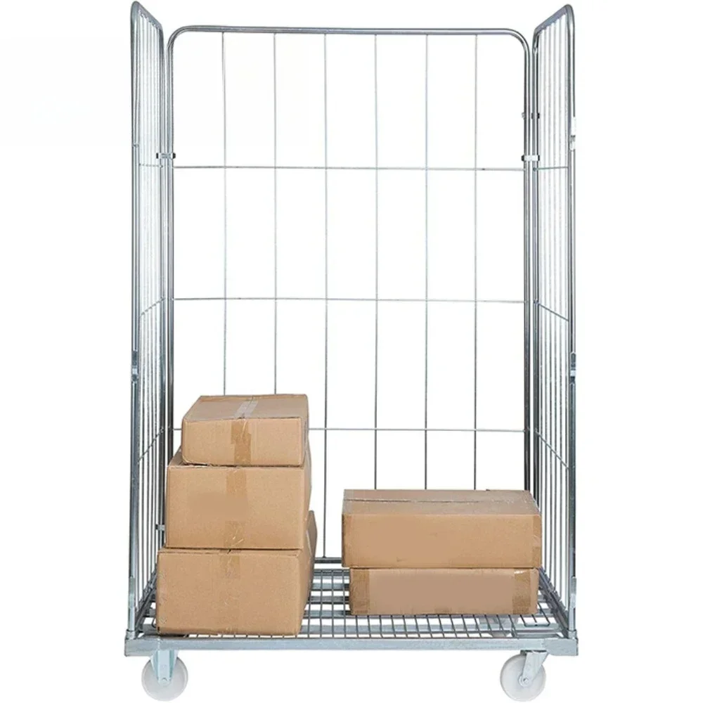 Rolling Pallet Inventory Cage Trolley 3-sided Giant Modular Supermarket Delivery Shipping Container, With Wheels, No Shelves