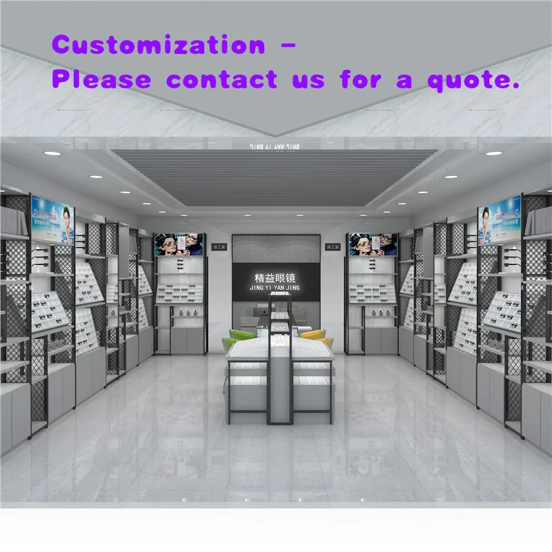 

custom.Modern HongMing Display Freestanding Wood Fixed Glasses Display Cabinet Baking Paint Surface Treatment Counter Design