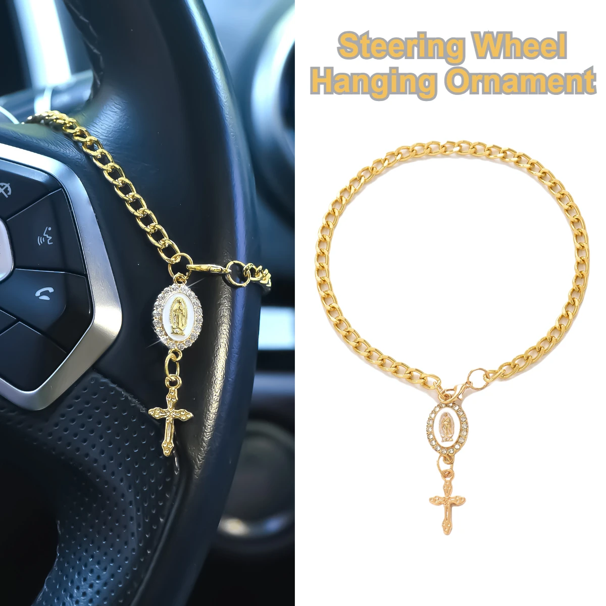 1 Stück Lenkrad-Dekoration, Verstellbare Länge, Einfacher & Niedlicher Rosenkranz Auto-Anhänger, Einzigartiges Modisches Auto-Ornament