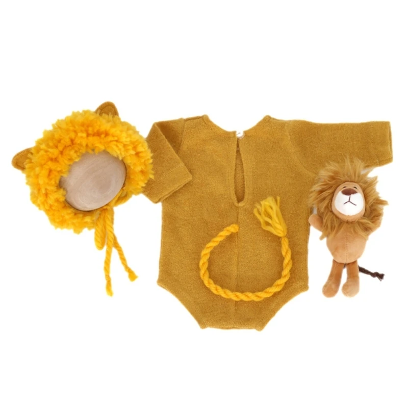 

Baby Photo Clothing Cute Lion Design Hat Jumpsuits Tail Lion Doll set Bebe Pictures Cosplay Costumes Newborn Photography Clothes