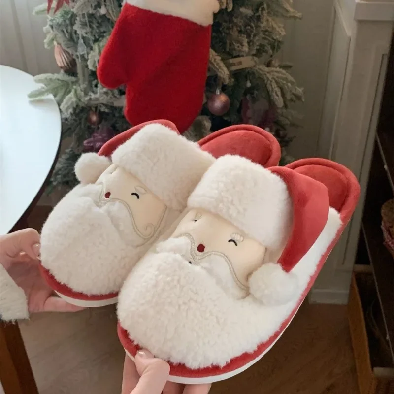 Cute Santa Claus men women indoor non-slip furry shoes couple winter new warm cotton slippers for Christmas party