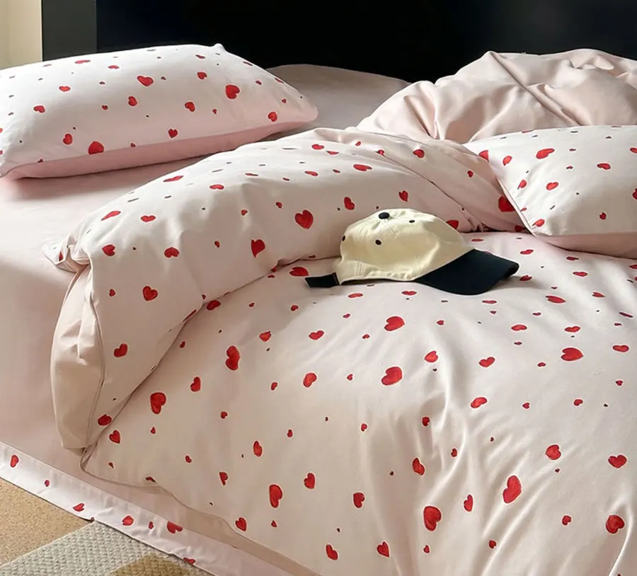 

Cute sweet heart strawberry orange flower red bedding set,full queen king cotton home textile bed sheet pillow case duvet cover