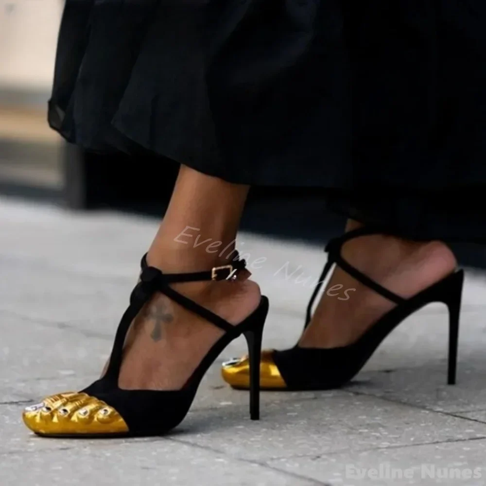 

Five Toes Hollow Black Butterfly Knot Sandals Women Sexy T-tied Ankle Strap Stiletto Heel Slippers Fashion Designer High Heels
