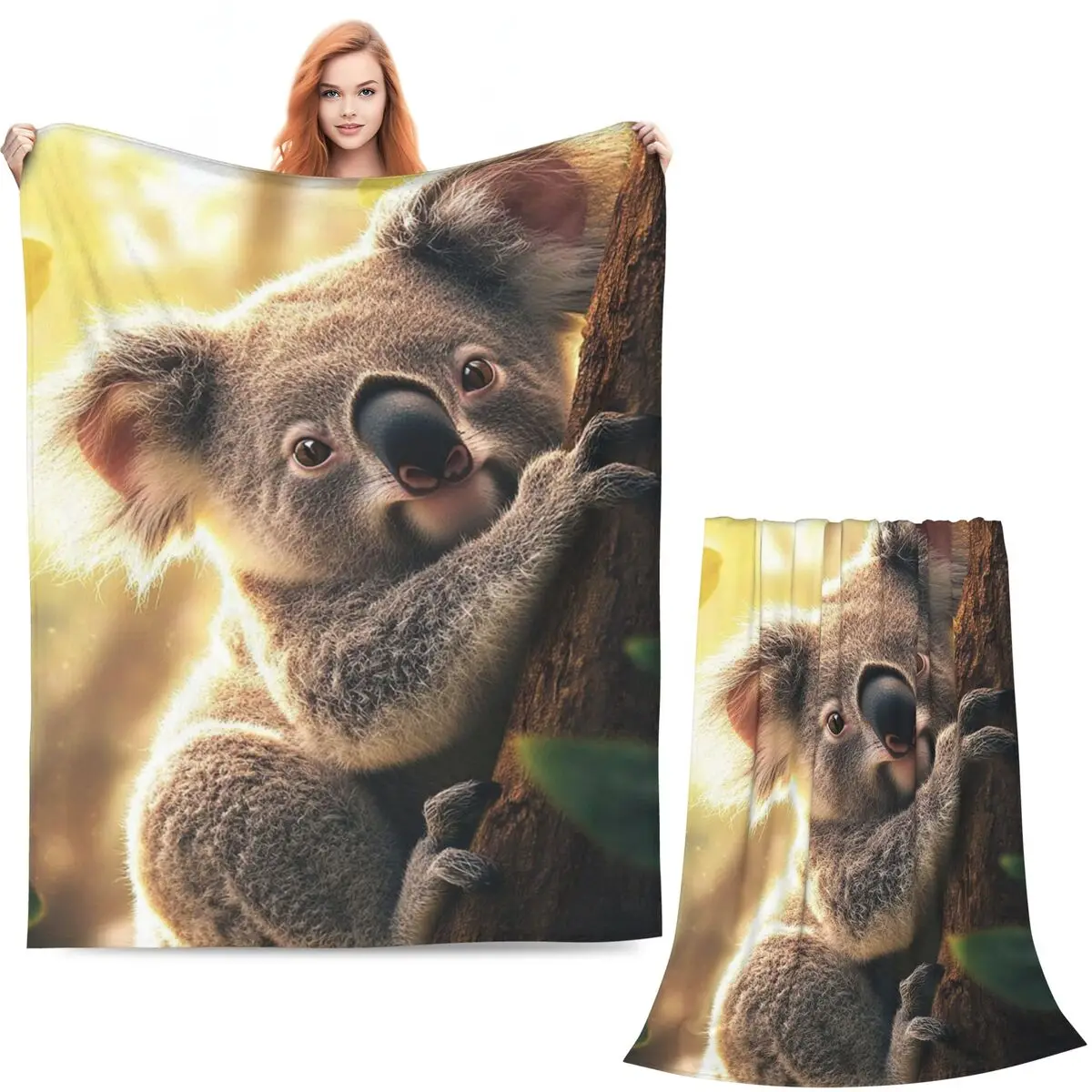 Baby Koala Bear Hug A Branch Blankets Soft Warm Flannel Throw Blanket Cover for Bed Living room Picnic Travel Home Sofa