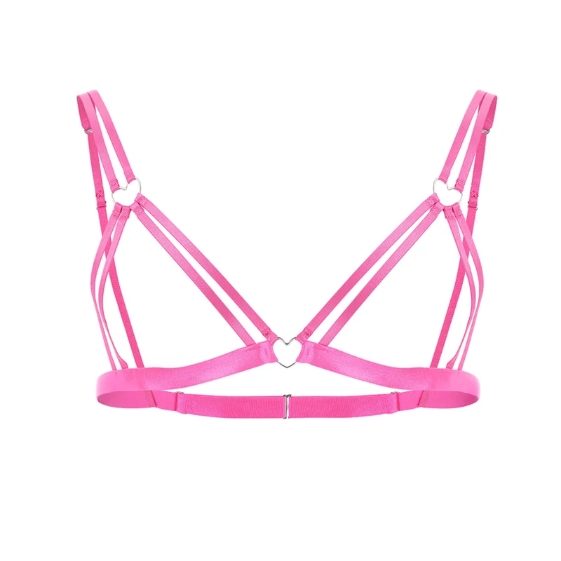 Men Sexy Bras Fetish Style Heart-Shaped Metal Ring Underwear Hollow Perspective Sissy Lingerie Straps Adjustable Exotic Bra view 3