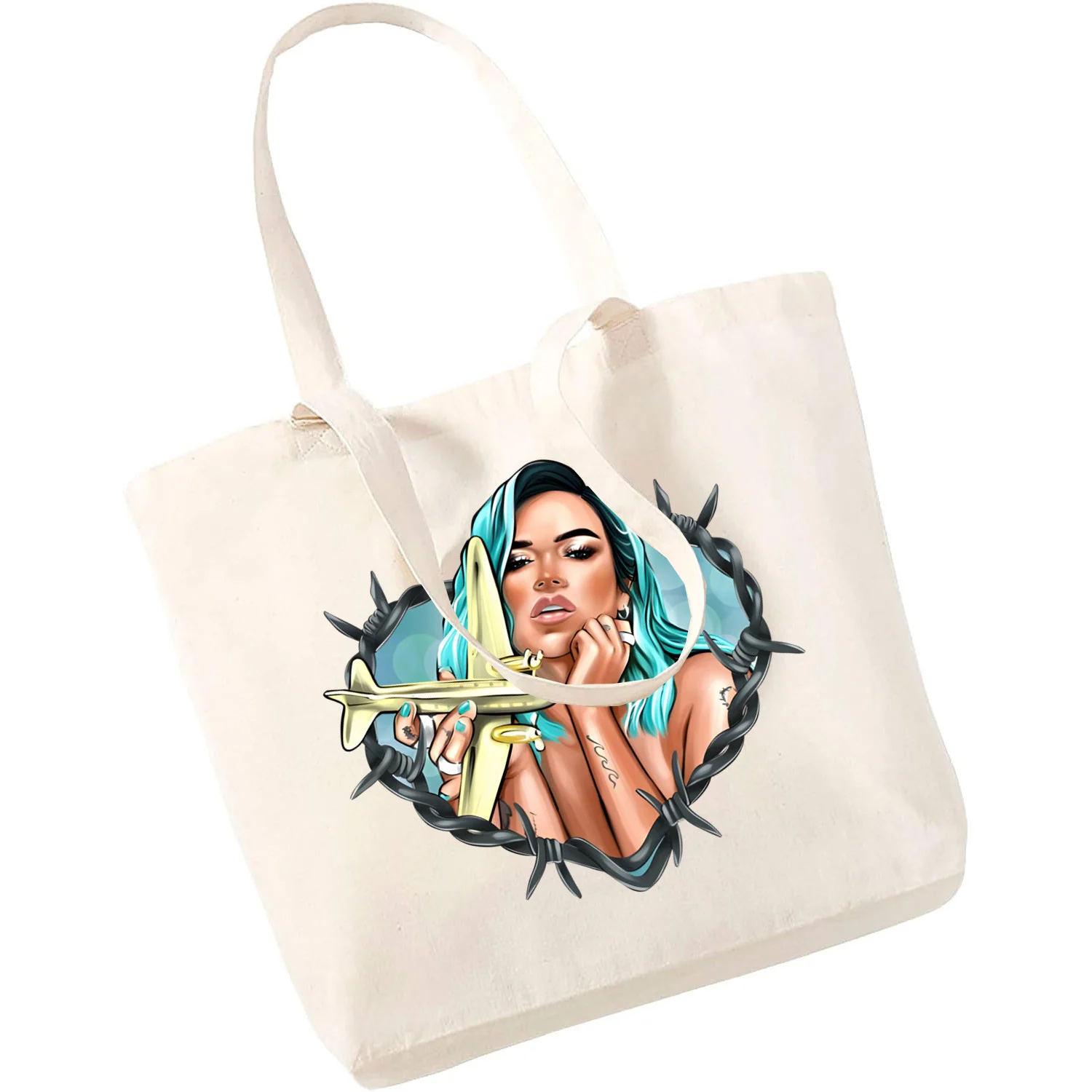 Karol G Bichota-Bolso de lona con estampado Simple para chica, bolsa de mano de cantante de música, Manana, bonita, informal