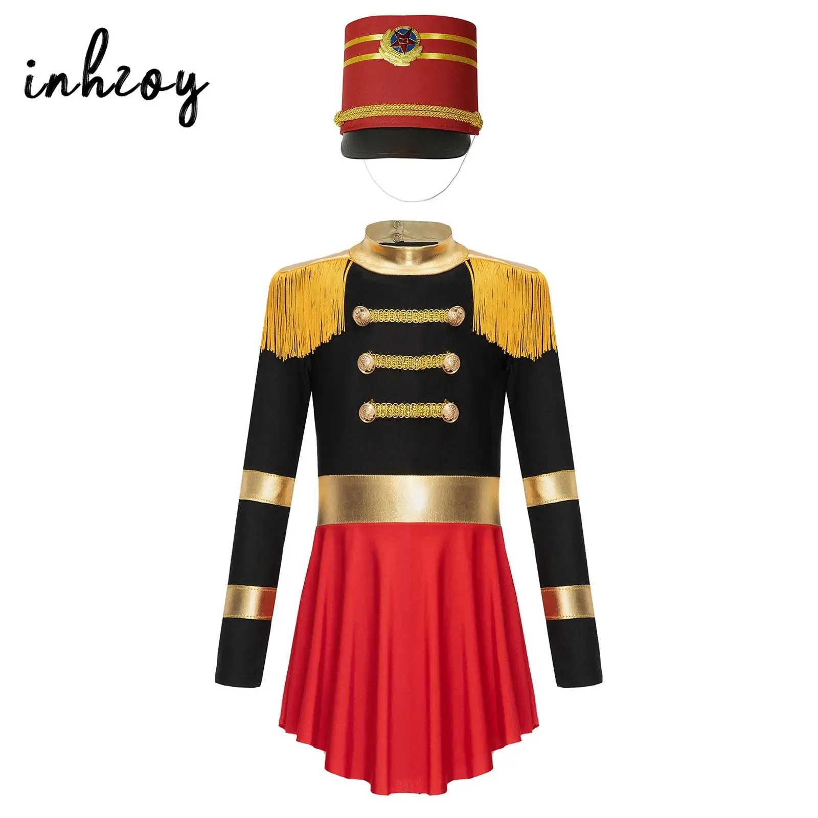 Circus Ringmaster Costume Girls Fairy Tale Ballet Dance Leotard Dress with Hat-Nutcracker Outfit Marching Band Drummer Uniform