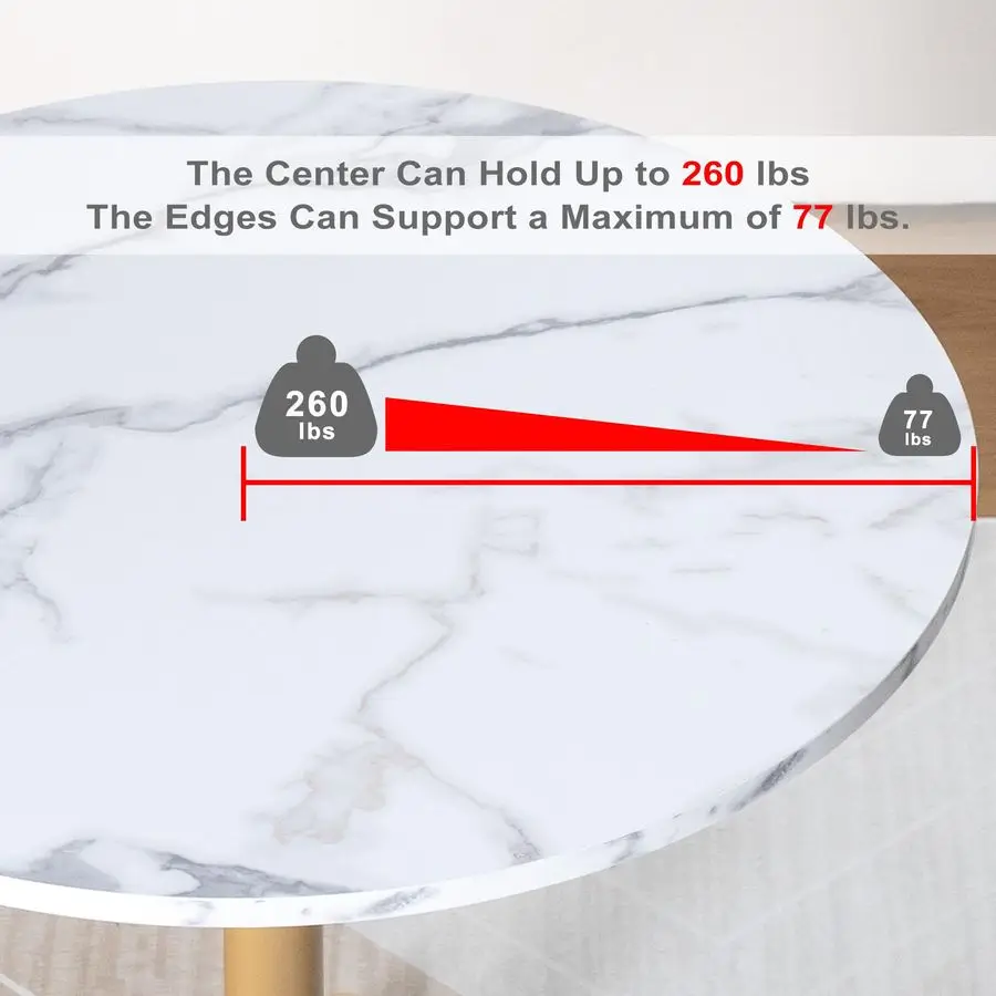 31.5 Round Dining Table with White Faux Marble Wood Top and Golden Metal Legs, Mid Century Modern Kitchen Table for Small Space