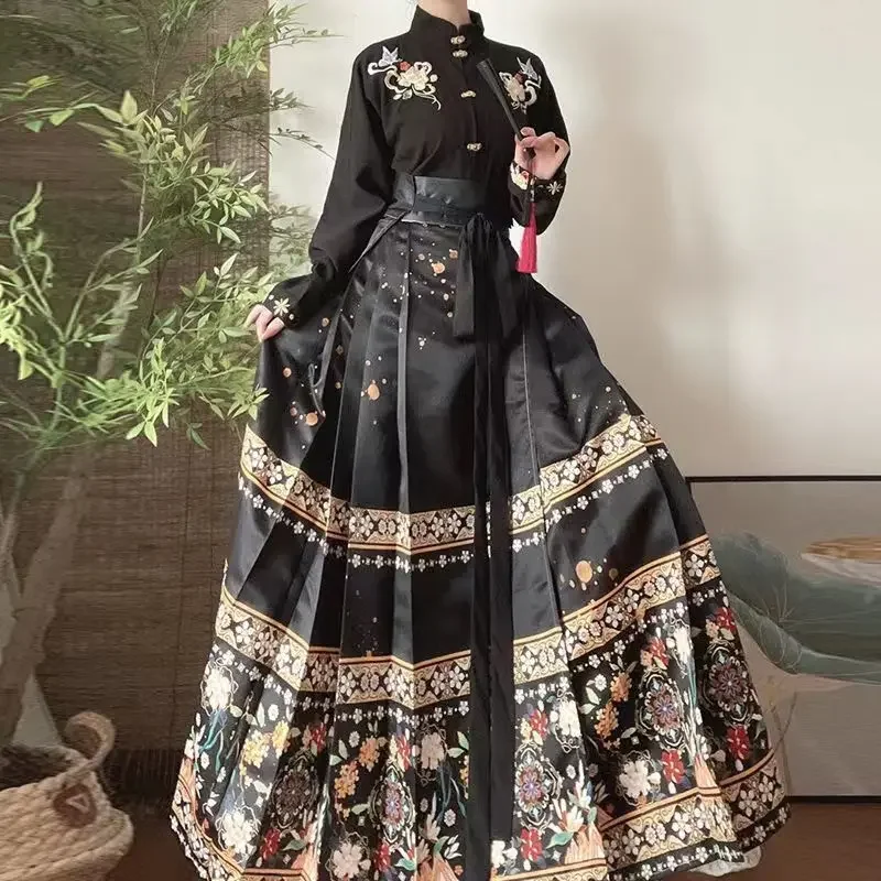 Set di gonna Outifits da donna gonna a forma di cavallo cinese Hanfu stile etnico abbigliamento moda abbigliamento donna Vintage nuovi set di due pezzi