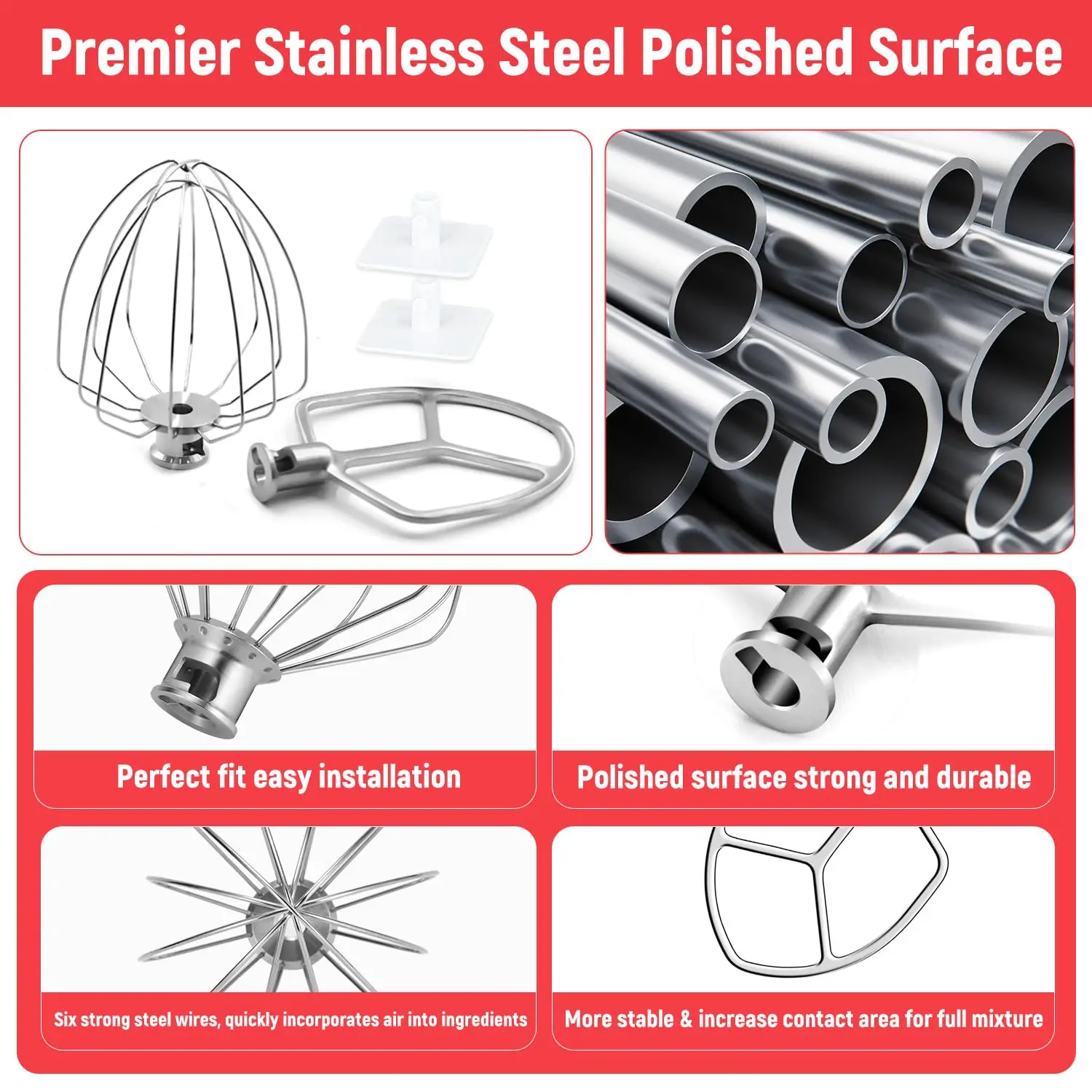 ミキサーアクセサリー キッチンエイド用 6QT ステンレススチール フラットビーター & ワイヤーホイップ キッチンエイド用ホルダー キッチンエイドアタッチメント用