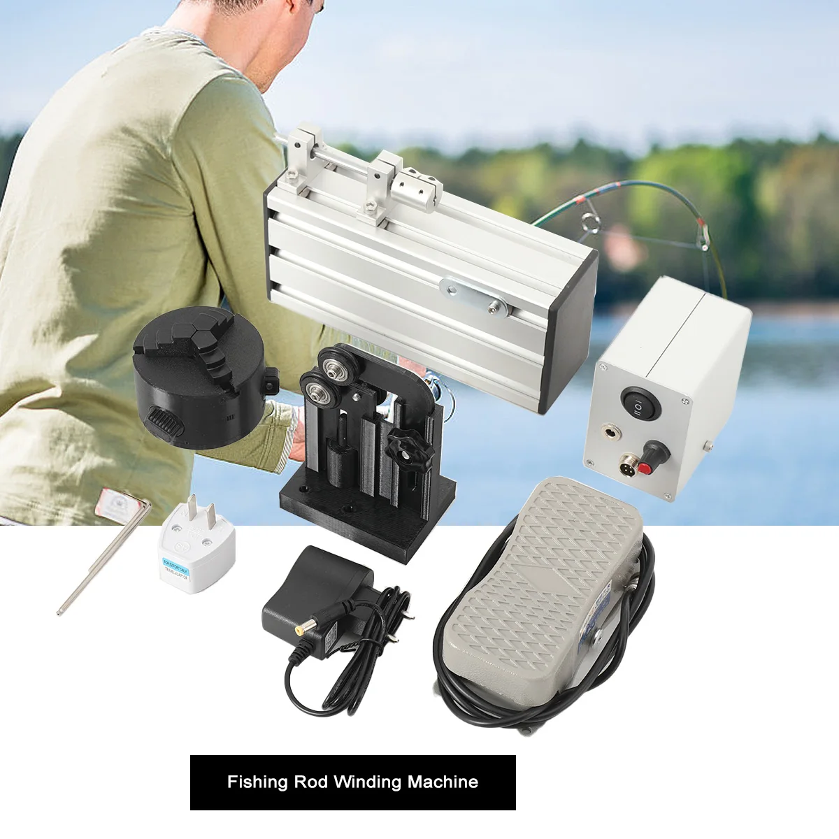 

Portable Fishing Rod Winding Machine Epoxy Resin Rotating Gluing Tool Fishing Rod Building Elctric-Drive Machine + Foot Switch