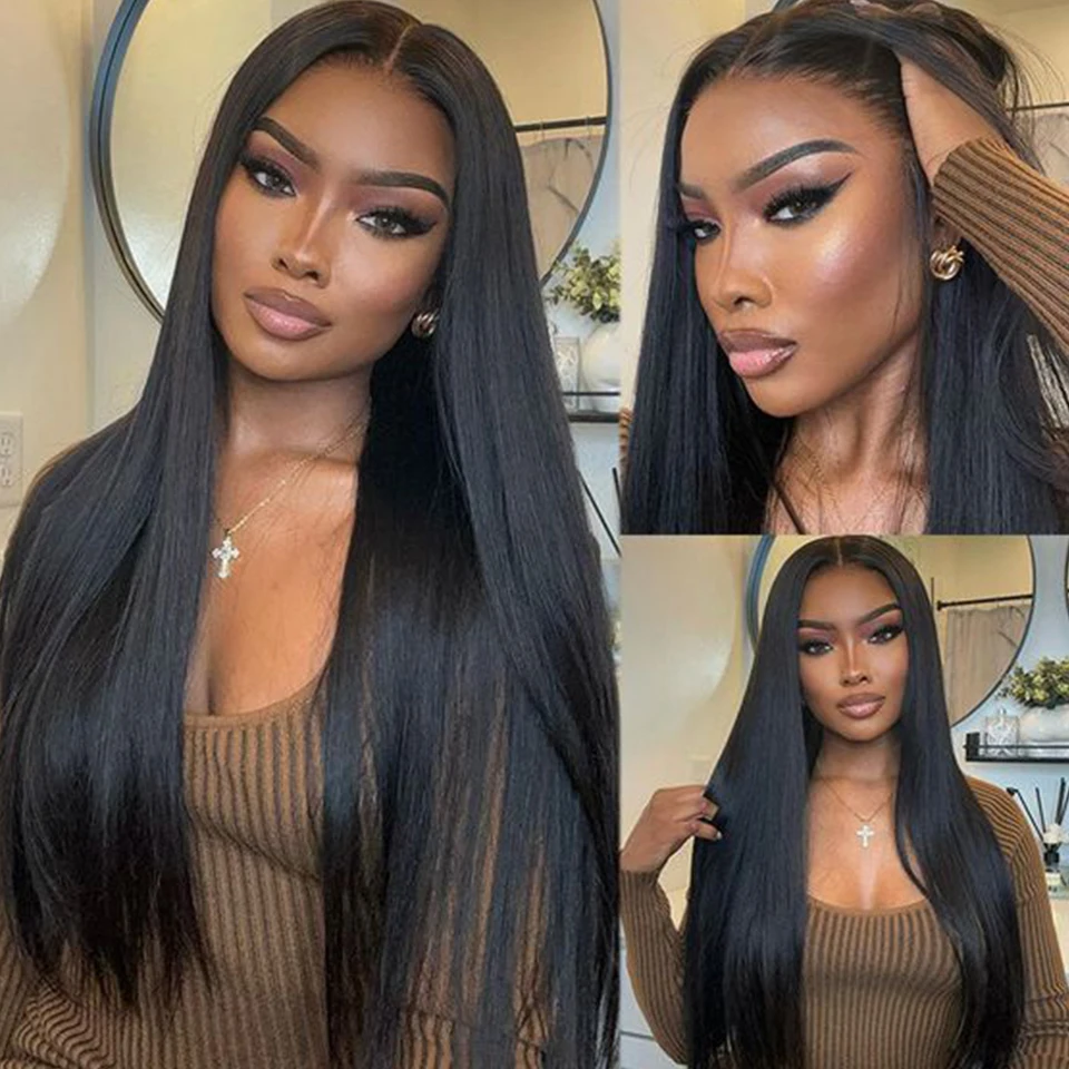 Indian Bone Straight 13*5*2 T Lace Wigs For Black Women 180% Density Silky Straight Transparent Human Hair Lace Front Wigs