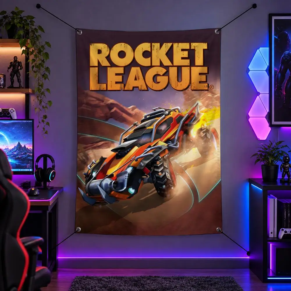 Game R-Rocket League Flags Vertical Wall Hanging for Bedroom Dorm Living Room Party Camping Gift Decoration
