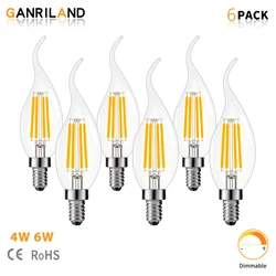 6Pack LED Candle Light Bulbs C35 4W 6W Warm White 2700K E12 E14 Candelabra Base Dimmable Indoor Decor Lamp Bulb For Chandelier