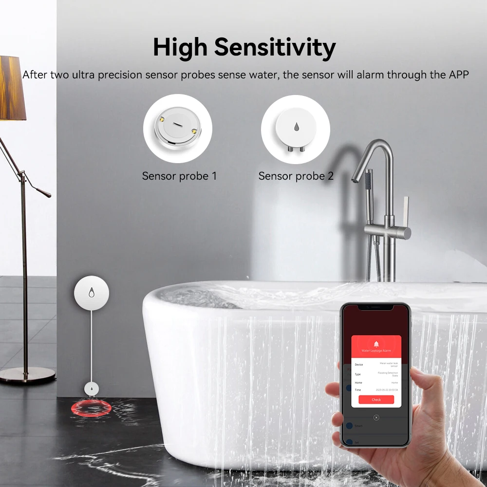 Meian Zigbee Water Leakage Sensor Remote Monitor Flooding Sensor Tuya Waterproof Water Leak Detector Overflow Alert Smart Home