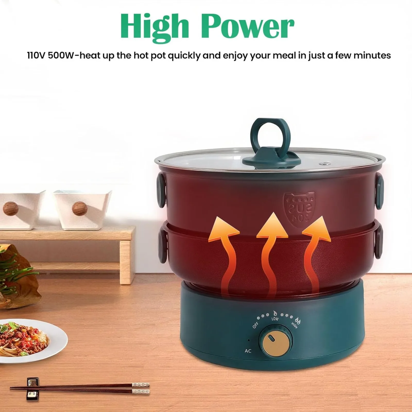 

Сковорода с антипригарным покрытием, портативная электрическая кастрюля мощностью 500 Вт со складными ручками, мини-горячая кастрюля, многофункциональная плита для лапши рамэн