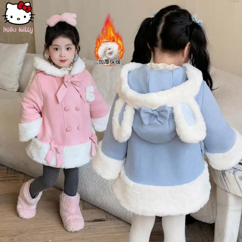 

Теплое хлопковое пальто с капюшоном для девочек в стиле аниме, кавайное зимнее новое пальто с бантом в стиле Лолиты, детская утолщенная модная хлопковая куртка с героями мультфильмов