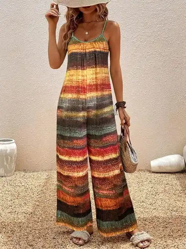 Imagen 2 del producto Mono con estampado de dibujos largos y hombros descubiertos para mujer, trajes de vacaciones para mujer, mono de moda para ropa de otoño