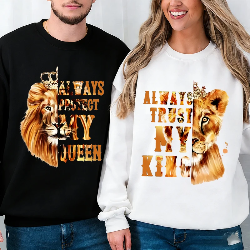 

Always Trust My King/Always Protect Mu Queen" Couples Matching Lion Sweatshirt Vintage Husband Wife Boyfriend Girlfriend Tops