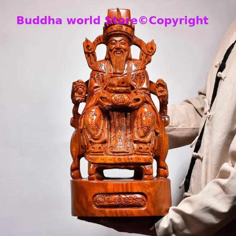 large Asia HOME company shop Worship wood carving God of wealth Buddha statue bring money GOOD luck CAI SHEN Rosewood statue A2