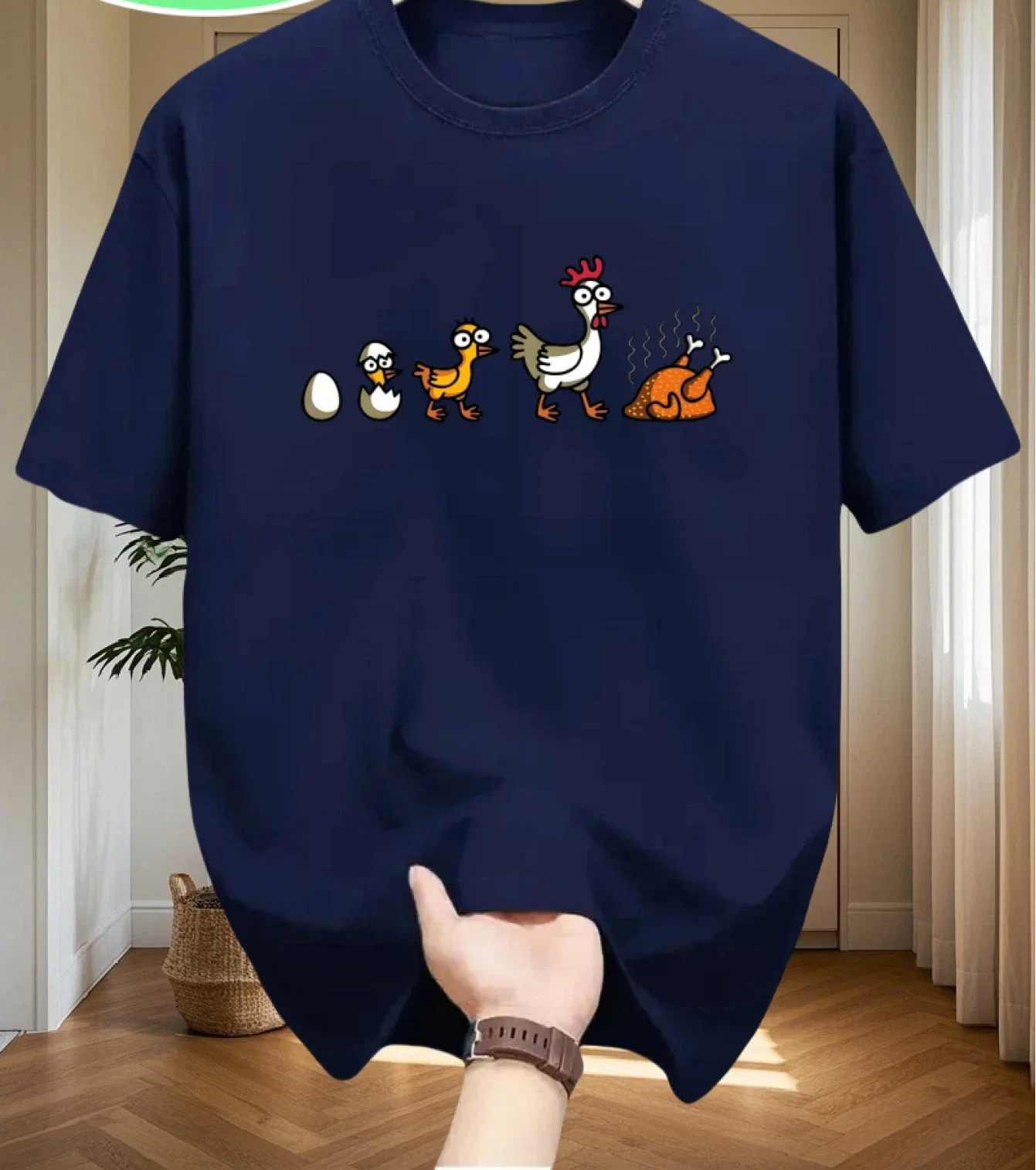 تي شيرت رجالي عصري غير رسمي بأكمام قصيرة 100% قطن خالص مطبوع عليه دجاج عيد الميلاد عالي الجودة بأكمام قصيرة