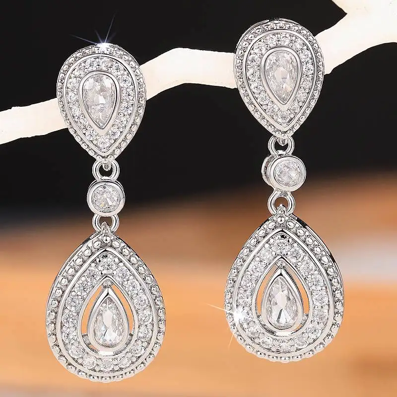 Pendientes de Mujer con Forma de Pera Huitan, con Circonitas Cúbicas Brillantes, Accesorios de Moda para Fiesta, Joyería Elegante de Lujo para Compromiso, para Uso Diario