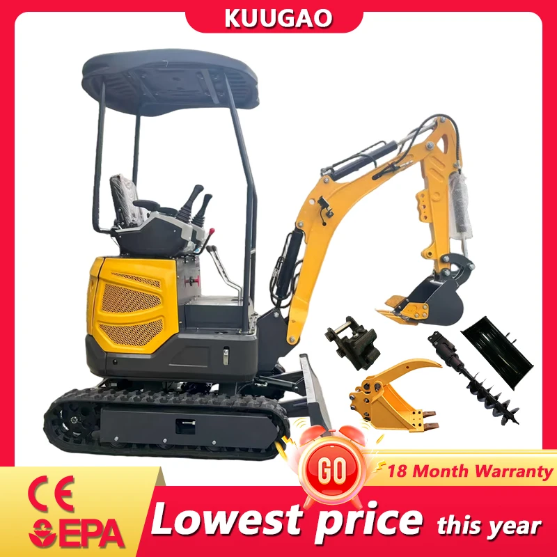 Mini-excavatrice Kubota 1,8 tonne, 1,5 tonne, mini-pelle hydraulique, outil de terrassement, livraison gratuite, mini-pelle, petite excavatrice, personnalisable