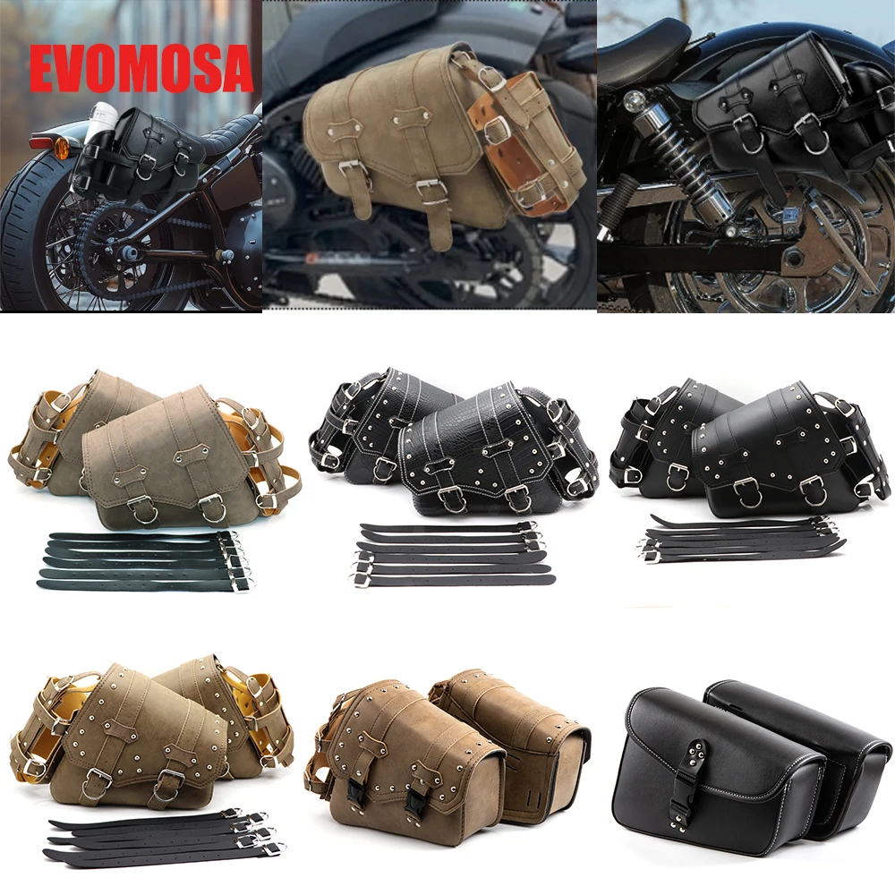 

For Harley Davidson Sportster XL883 XL1200 Black PU leather saddle luggage bag with kettle bag, motorcycle retro saddle bag
