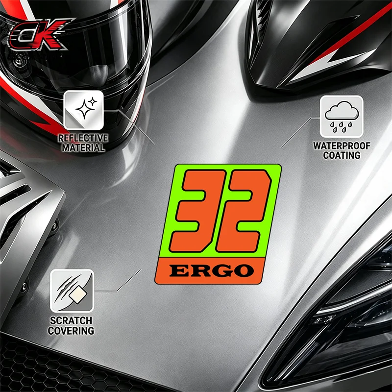 Creativity Car Stickers Racing Number Decal 32 ERG-O Vinyl Decalfor Car Motorcycle Laptop Auto Body Decoration