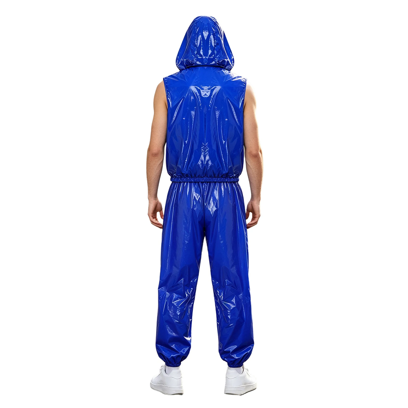 Mens Waterproof Sauna Outfit Glossy Sweat Suit Hooded Tracksuit Hooded Jacket Vest with Jogging Pants for Workout Cycl Training view 3