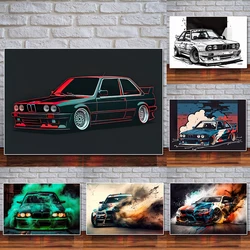 Abstract Retro E30 Sports Car Poster Classic Luxury Racing Graffiti Canvas Painting Supercar Watercolor Wall Art Room Home Decor