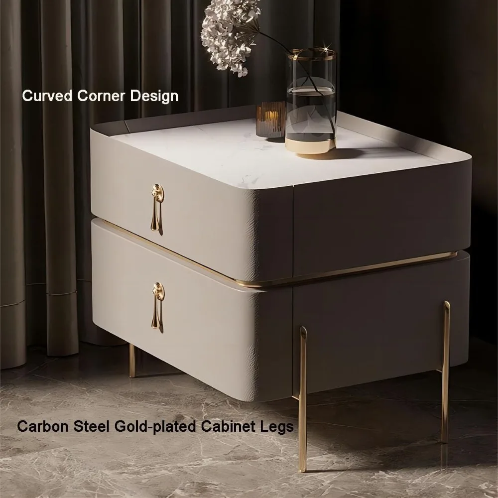 Comodino a due cassetti con manico in metallo, comodino in materiale PU, armadio portaoggetti per spazio abitativo