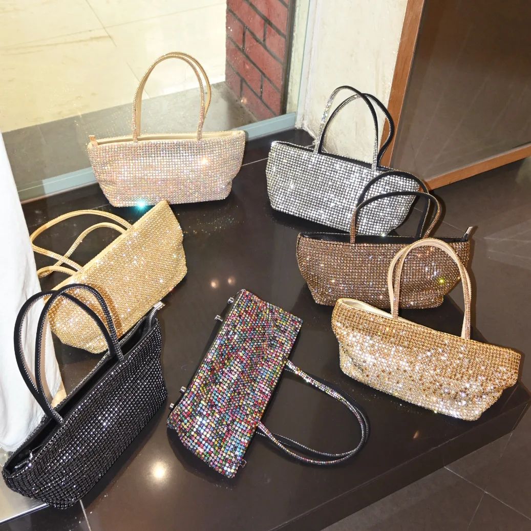 

American Retro Full Rhinestone Shoulder Bag Casual Fashionable Luxurious Design Shiny Large Capacity Women's Party Tote Bags